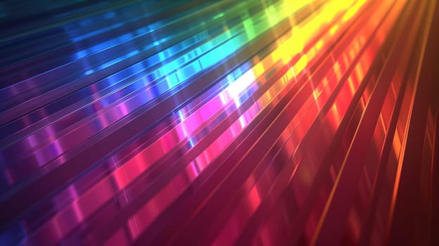 A display of luminous, multi-colored light beams converge, representing the diversity of the LGBT community. The rich spectrum of reds, oranges, yellows, greens, blues, indigos, and violets, typically associated with LGBT pride, illuminate the surface in a striking gradient pattern, embodying the unity and inclusivity of the movement.