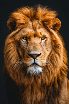 Lion with long hair looking at the camera. Generative AI.