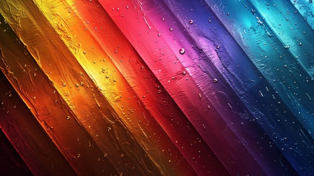 A detailed close-up view of a vibrant rainbow colored wallpaper, showcasing a spectrum of colors in a patterned design.