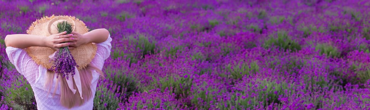 girl in lavender field. Selective focus. Nature