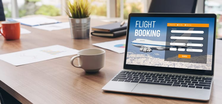 Online flight booking website provide modish reservation system . Travel technology concept .