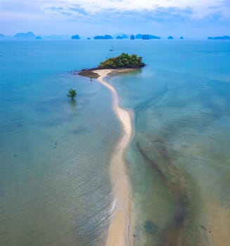 Aerial view of Koh Nok sandbar in Koh Yao Noi, Phang nga, Thailand