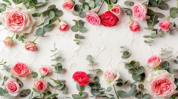 A bunch of colorful flowers displayed on a wall, creating a vibrant and lively atmosphere. The flowers are neatly arranged, adding a touch of beauty to the space.