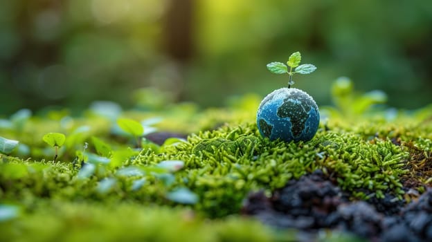 A small green plant is pushing its way through the soil in a scene representing growth and renewal. The plant is slowly emerging from the earth, showing the resilience and vitality of nature.