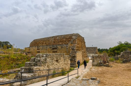 Salamis, Cyprus - April 16, 2024 - Ancient Greek ruins and columns in Salamis, Cyprus 42