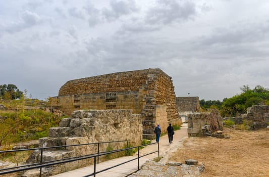 Salamis, Cyprus - April 16, 2024 - Ancient Greek ruins and columns in Salamis, Cyprus 41