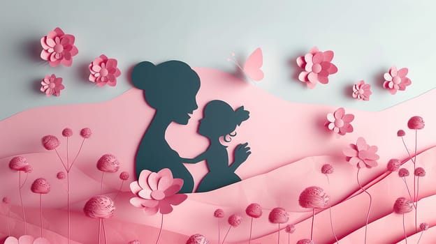 A paper cutout of a woman lovingly holding a child, showcasing intricate details and delicate design.