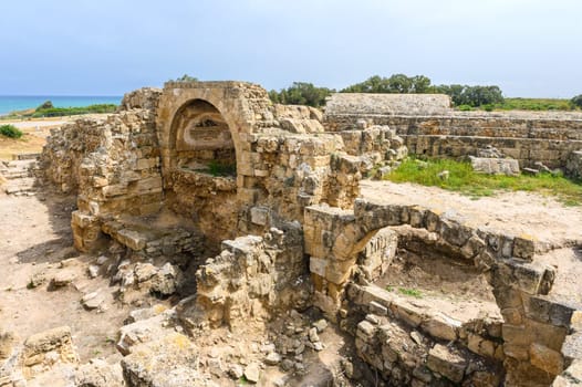 Salamis, Cyprus - April 16, 2024 - Ancient Greek ruins and columns in Salamis, Cyprus 22