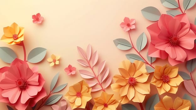 A variety of colorful paper flowers are arranged on a wall, creating a vibrant and eye-catching display. Each handmade flower adds a pop of color and texture to the space, bringing a sense of creativity and liveliness.