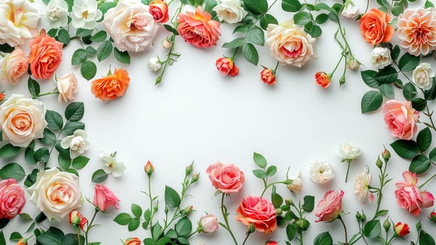 A collection of various flowers arranged and displayed on a wall, adding a colorful and vibrant touch to the surroundings. The flowers are blooming and creating a visually striking sight against the plain background.