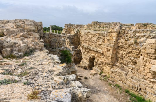 Salamis, Cyprus - April 16, 2024 - Ancient Greek ruins and columns in Salamis, Cyprus 34