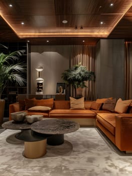 An interiordesigned living room in a building with hardwood flooring, featuring a couch, coffee table, and houseplants to enhance the property