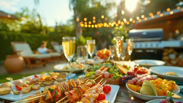 Party summer BBQ and drink on table full.