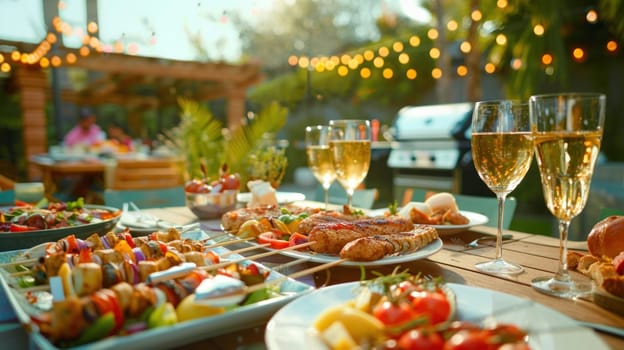 Party summer BBQ and drink on table full.