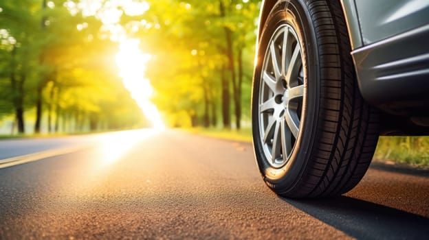 Summer tires on the asphalt road in the sun time for summer tires..