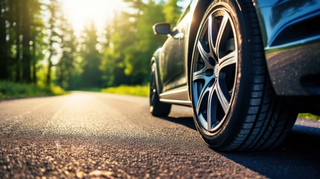 Summer tires on the asphalt road in the sun time for summer tires..