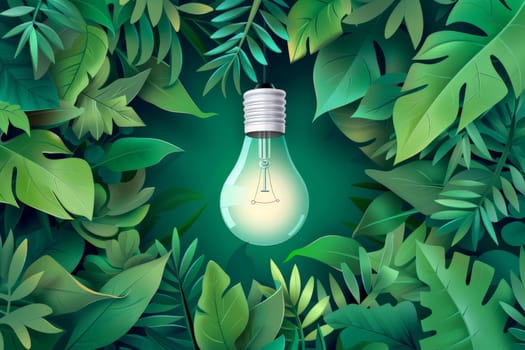 a light bulb surrounded by leaves. renewable energy. environment day concept .ai generative.