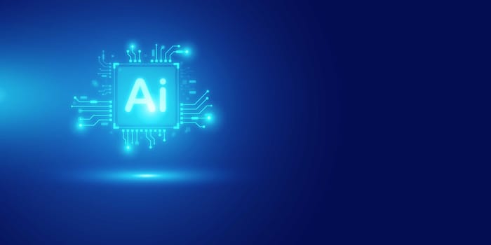 Artificial intelligence Ai self learning improving development problem solving solution tasks of future technology, ai graphics computer chip brain memory power, futuristic blue abstract background.