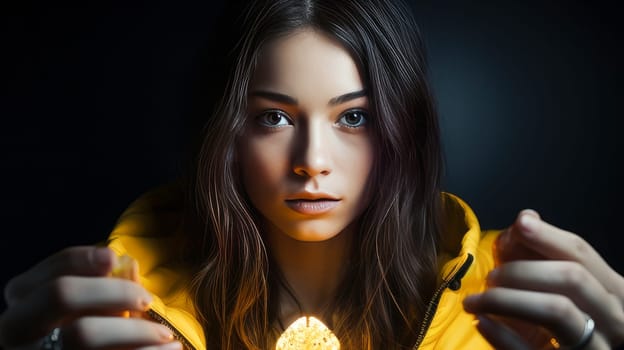 A young girl with pills in her hands, contraception, protection from unwanted pregnancy and protection. Modern youth and future technologies