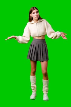 Woman Wearing Skirt and Sweater on Green Screen