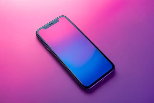 Smartphone on purple and blue background. Generative AI.