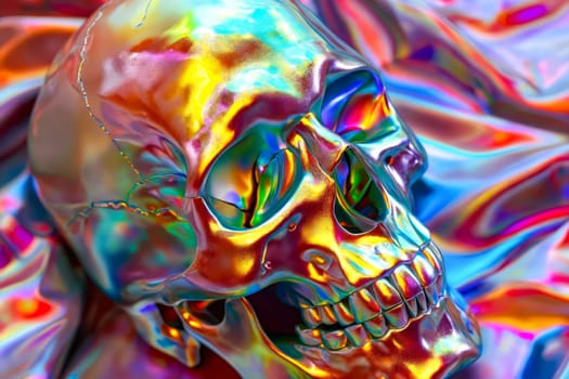 Skull is laying on colorful background. Generative AI.