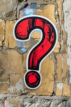 A red and black question mark is painted on a wall. The question mark is drawn in a way that it looks like it is made of wood. Generative AI