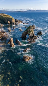 Aerial view of the Crohy Head Sea Arch, County Donegal - Ireland