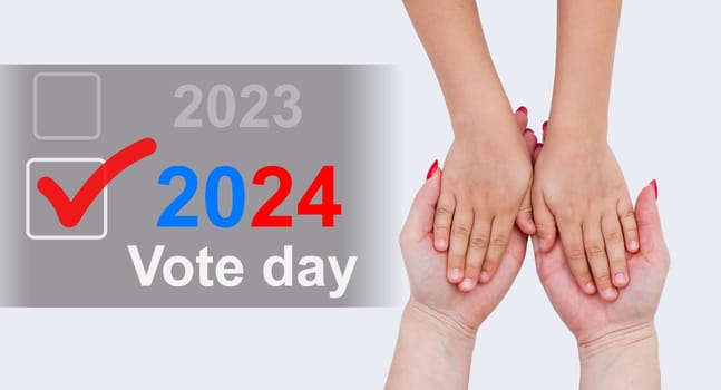 hands of family members and the 2024 US election. High quality photo