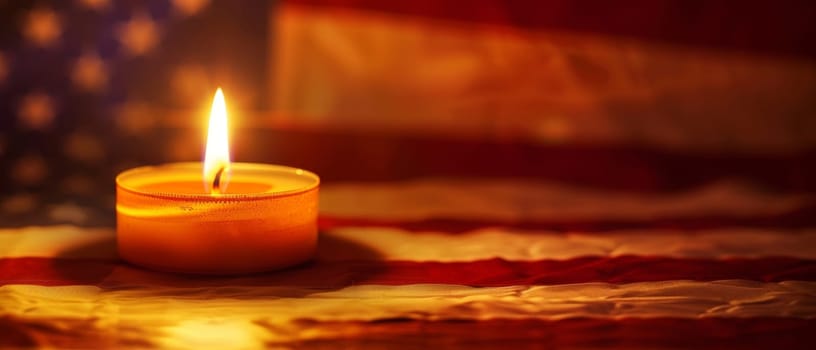 Glowing candles flicker against a cloudy night sky, creating an atmosphere of reflection and remembrance for those who gave their lives in service of their country