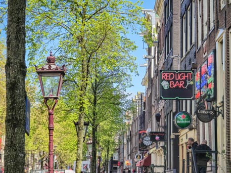 Amsterdam Netherlands 21 April 2024 Red light district with neon lights during the new regulations to move the red light district to another part of Amsterdam North