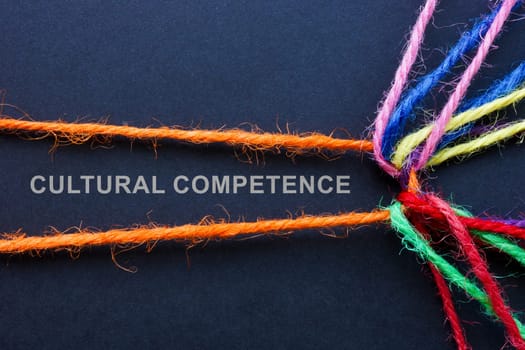 Inscription cultural competence and intertwined colorful threads.