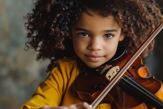 Child little girl playing music on the violin, creativity and hobby