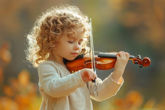 Child little girl playing music on the violin, creativity and hobby