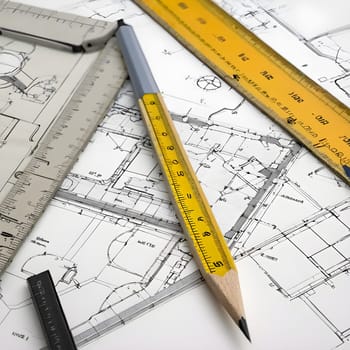 Architectural Blueprint: Pencil Drawing of Construction Plans
