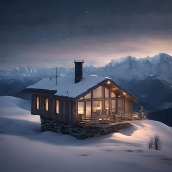 Winter Wonderland: Snowy Mountain Landscape with Cozy Wooden Cabins