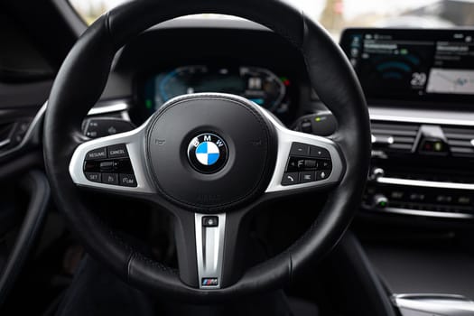 BMW G30 5-series M-package steering wheel. 29.04.2024 Tallinn, Estonia. High quality photo
