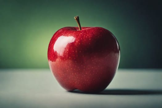 healthy red apple against a green background