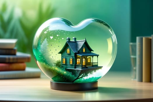 house in a glass heart, family happiness concept .