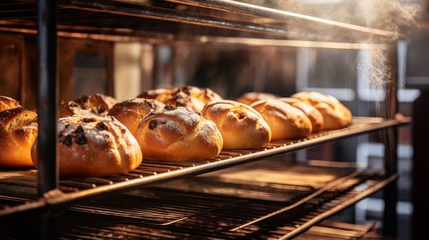 Fresh, fragrant, hot bread is baked in factories for the production of French baguette, all inclusive, store. Fresh classic pastries. Delicious food, private bakery, small business, self-employed, small business city, cozy place for communication