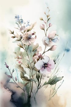 Floral fine art, romantic flowers in soft pastel colours, evoking a sense of tranquility and natural beauty, printable art design