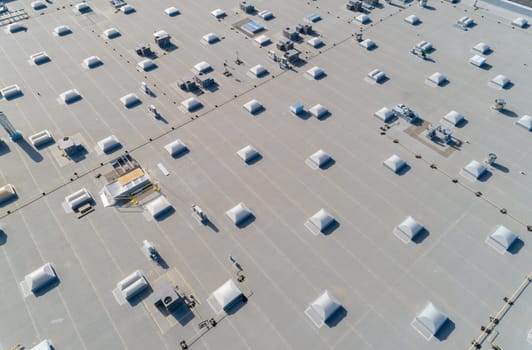 wide angle view of a commercial roof from above
