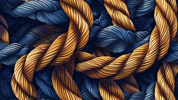 Horizontal background with rope texture. Interweaving blue and brown ropes.