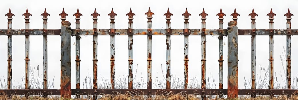 A product showcasing a picket fence design with crosses on a rusted metal surface, set against a clean white background. Perfect for home fencing projects