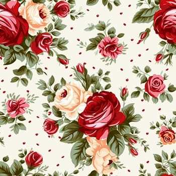 Seamless pattern, tileable floral country holiday print with roses, dots and flowers for wallpaper, wrapping paper, scrapbook, fabric and polka dot roses product design idea