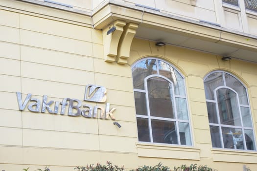 turkey istanbul 21 july 2023. vakif bank logo on financial building,