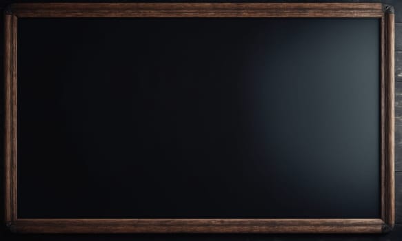 Blank blackboard with wooden frame on a dark wooden background