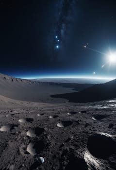 View of the Moon from the surface of an alien planet 3D rendering.