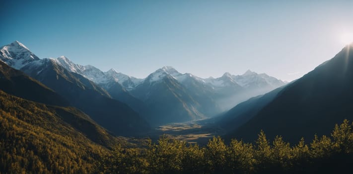 Mountain landscape at sunrise. Panoramic view of the mountains