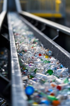 Interior view of an industrial conveyor system moving bulk materials inside a modern facility